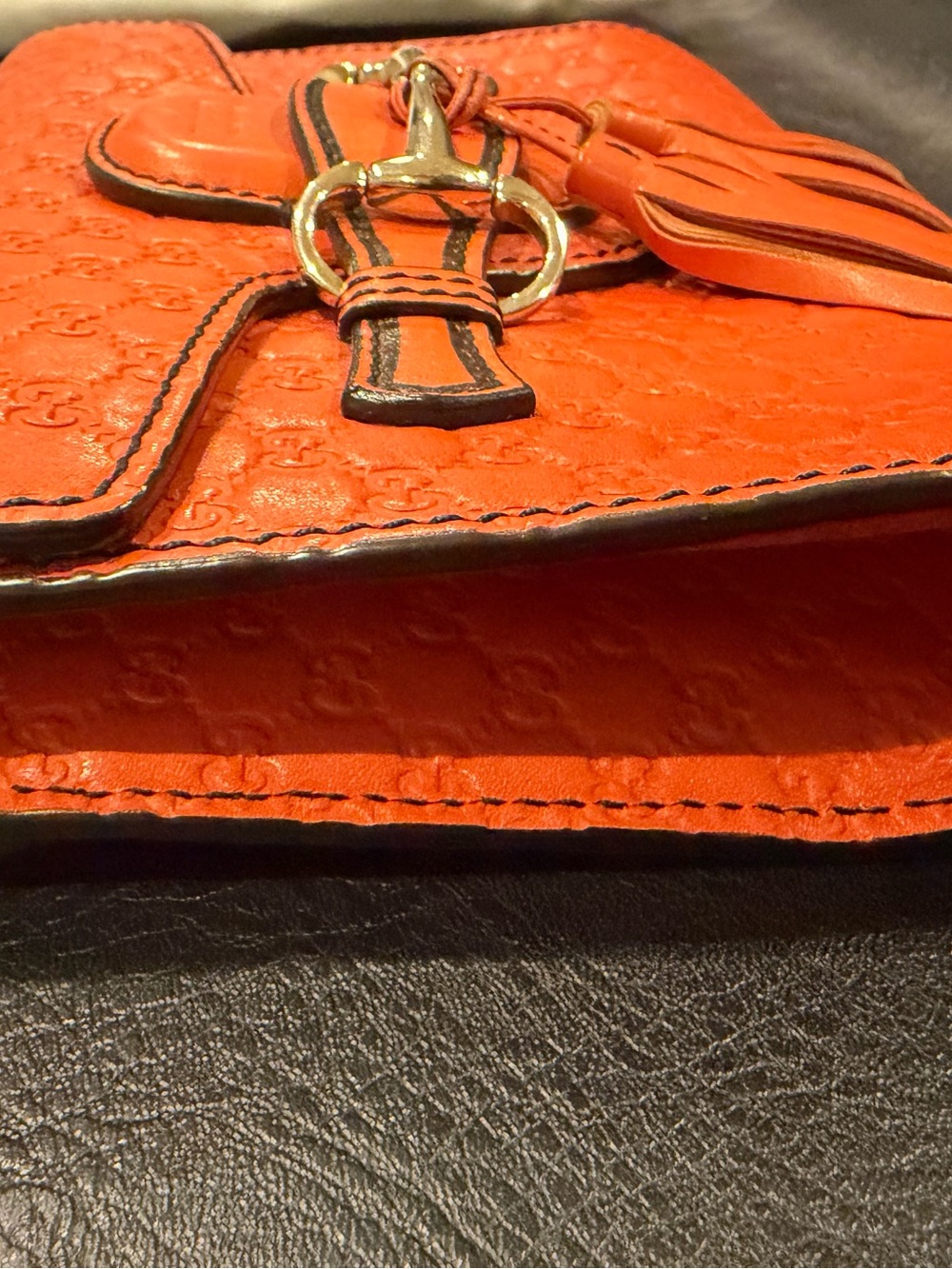 Vintage Gucci Orange Leather Monogrammed/Emblam Mini Bag with Horsebit Tassels - Picture 8 of 16